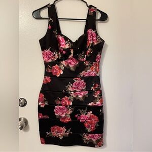 Black and pink floral mini dress